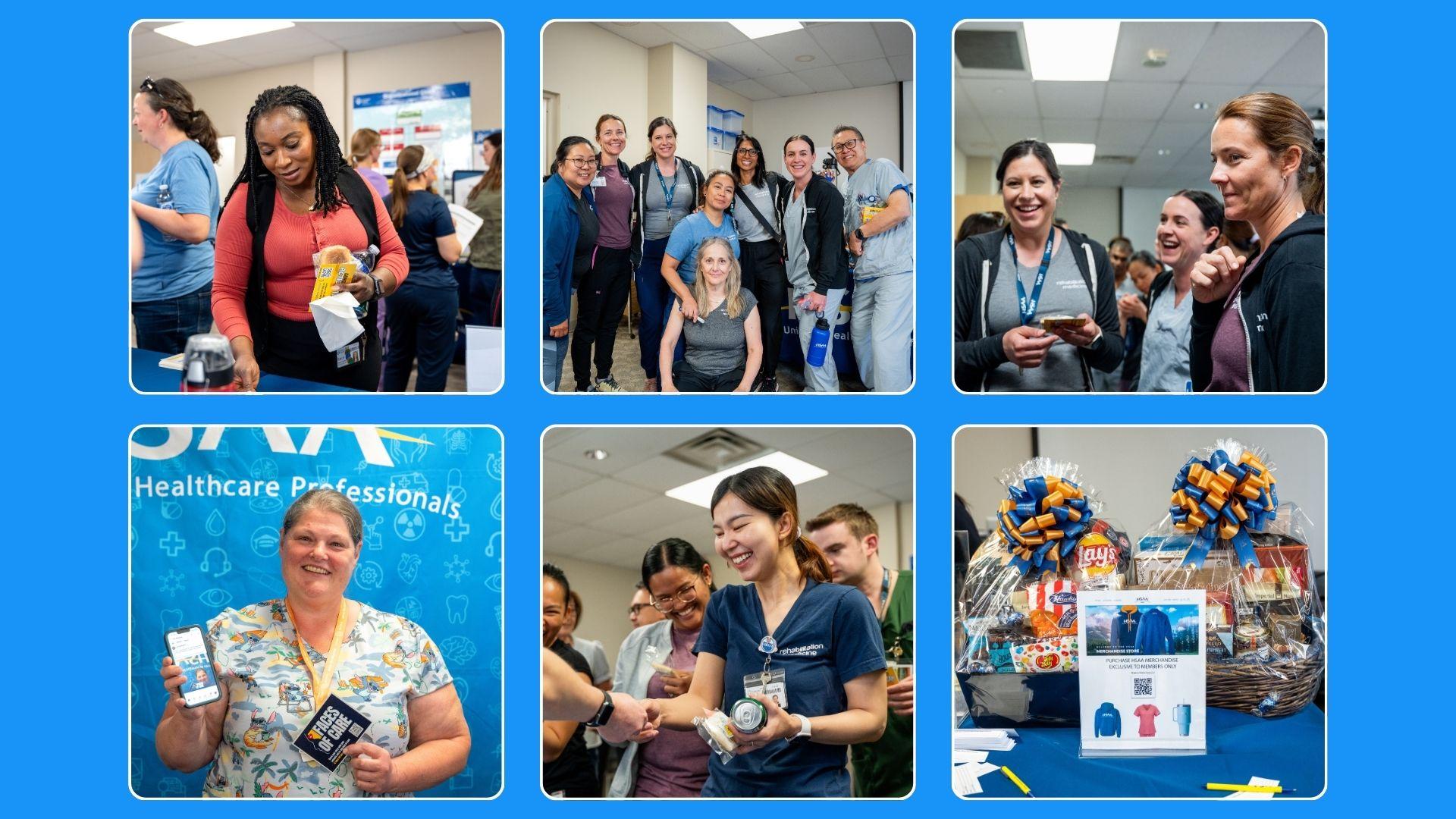 A light blue background with six tiles of images showing members enjoying a site visit event.