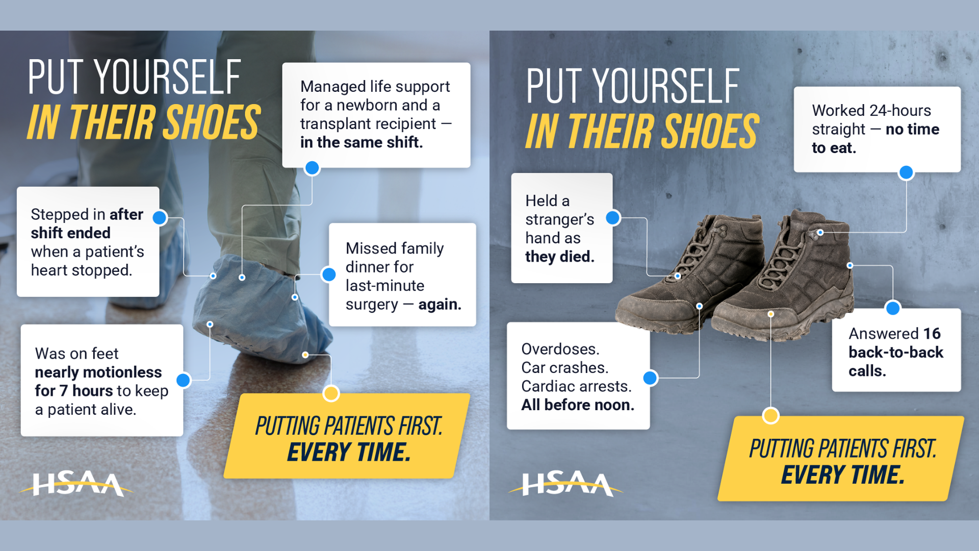 Graphic of digital ads for "Put Yourself In Their Shoes" Campaign